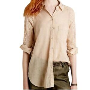 Holding Horses Anthropologie Boho Country Western Crochet Lace Button Down Shirt